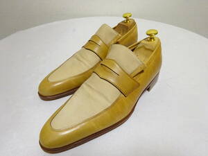 DOUCALte.karu coin Loafer shoes leather × fabric 40 25-25.5cm ITALY made unused storage goods men's 