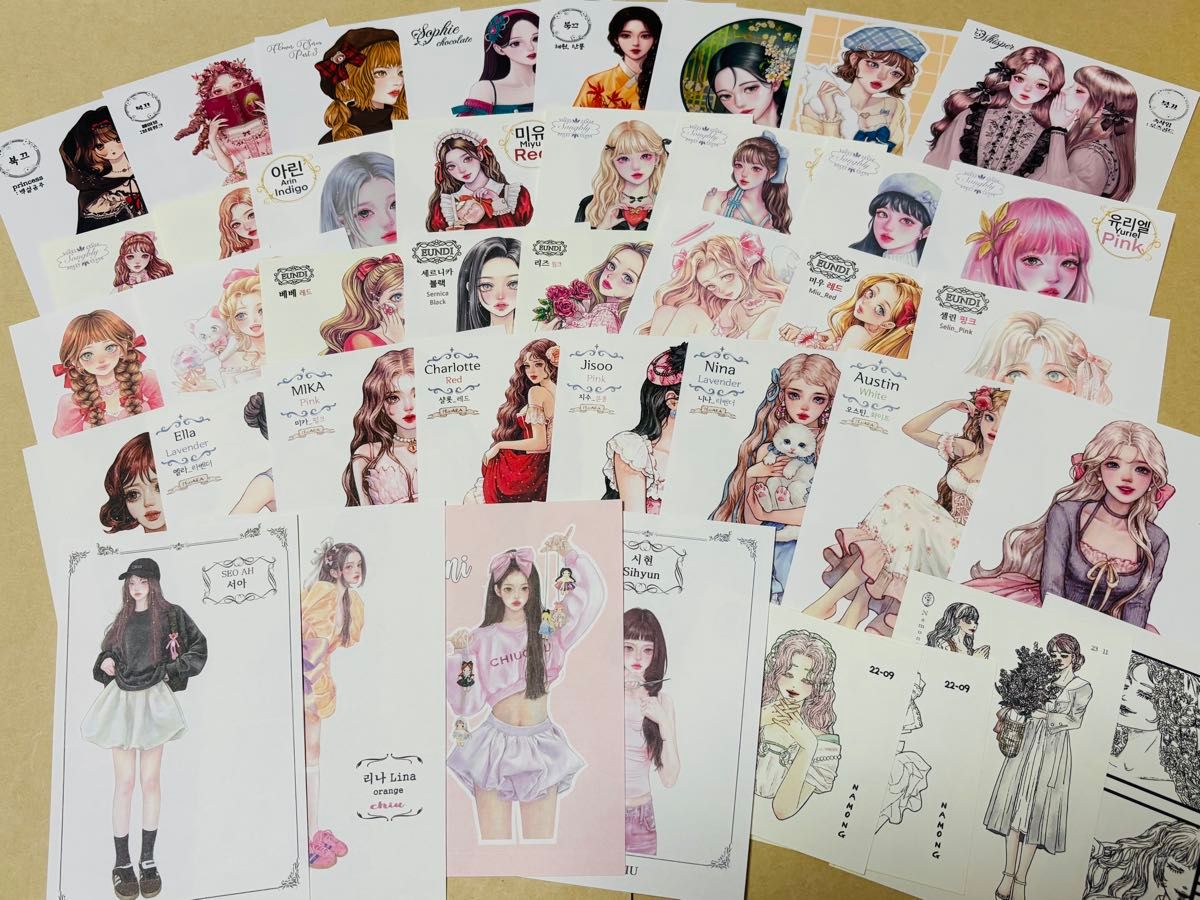 感謝企画　SALE 韓国作家様　女の子ステッカー40枚とhwara様ポストカード　おすそ分けセット① 人物ステッカー