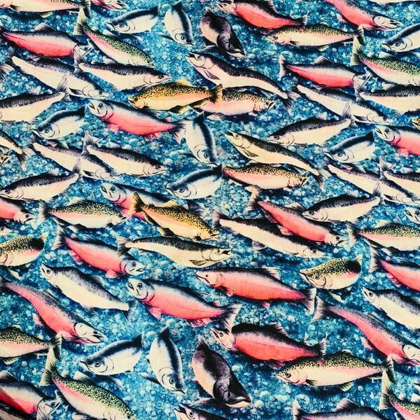 鮭・鱒・魚柄 混ポリコットン生地 50×140 CF-039