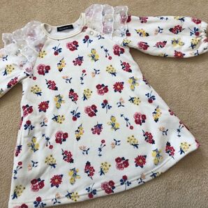 ムージョンジョン ワンピース 花柄 裏起毛 90