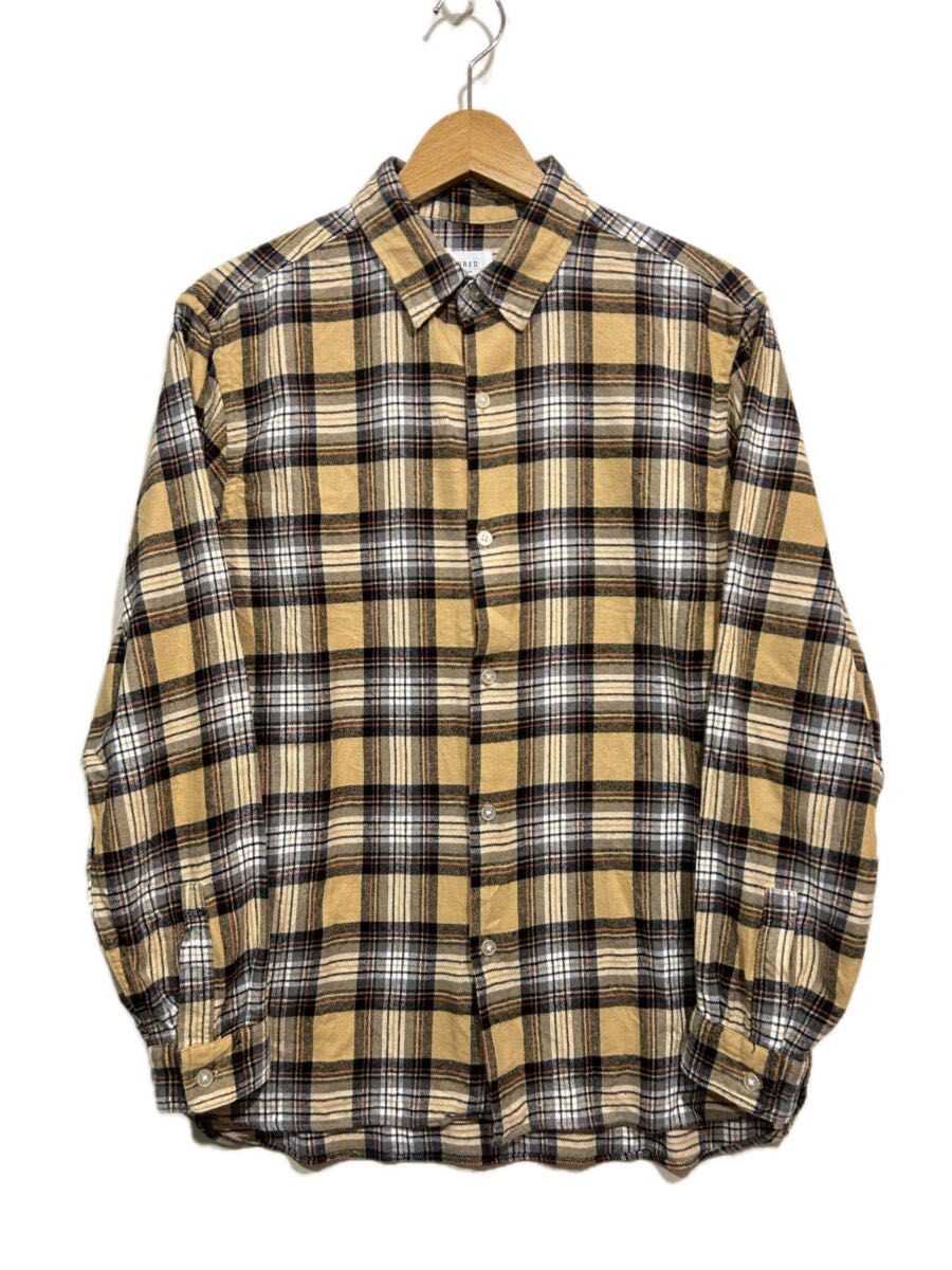 ★ JUNRED ジュンレッド 長袖 フランネルシャツ ネルシャツ 黄色 イエロー系 チェック柄 L コットン レギュラーカラー