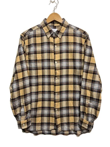 ★ JUNRED ジュンレッド 長袖 フランネルシャツ ネルシャツ 黄色 イエロー系 チェック柄 L コットン レギュラーカラー