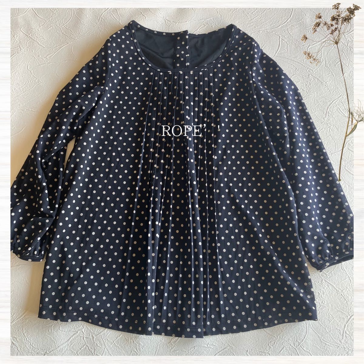 ROPE ロペ ドット柄ブラウス ネイビー 総柄 M 七分袖 トップス