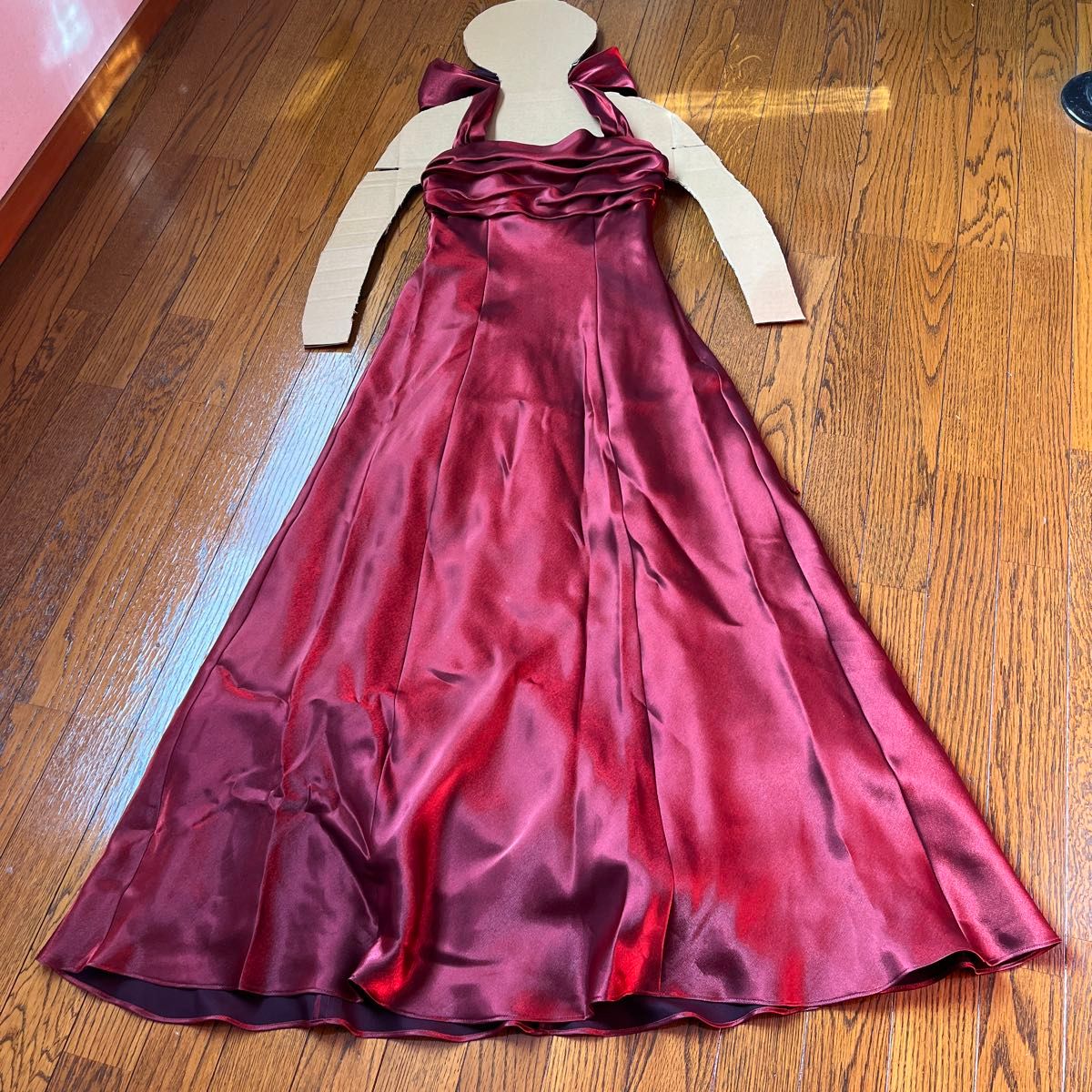 カラードレス 演奏会 ロングドレス 赤えんじ系光沢