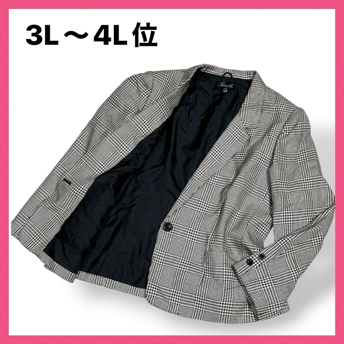 テーラードジャケット グレンチェック レディース 3L〜4L相当　シルク混ウールジャケット　大きいサイズ　ビックサイズ
