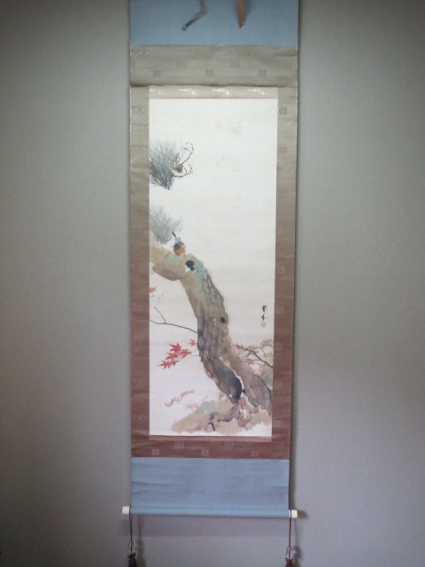 Antiquités et reproductions Rouleau suspendu : Paysage d'automne par Shunkyo Yamamoto, Peinture, Peinture japonaise, Paysage, Vent et lune