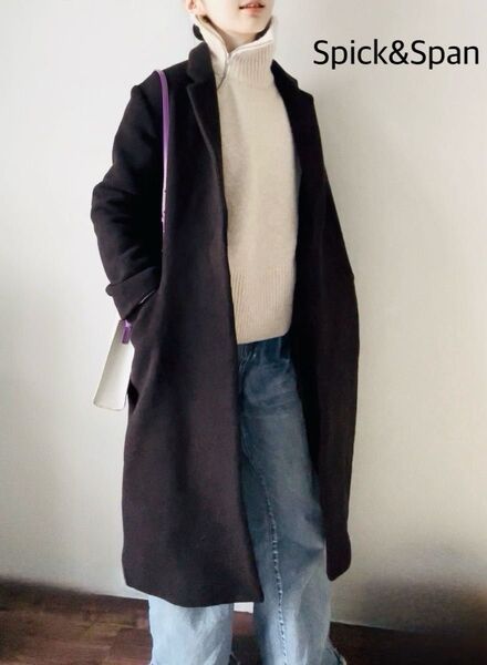 定価42,900円 Spick&Span ダブルモッサロングコート 38 ブラウン
