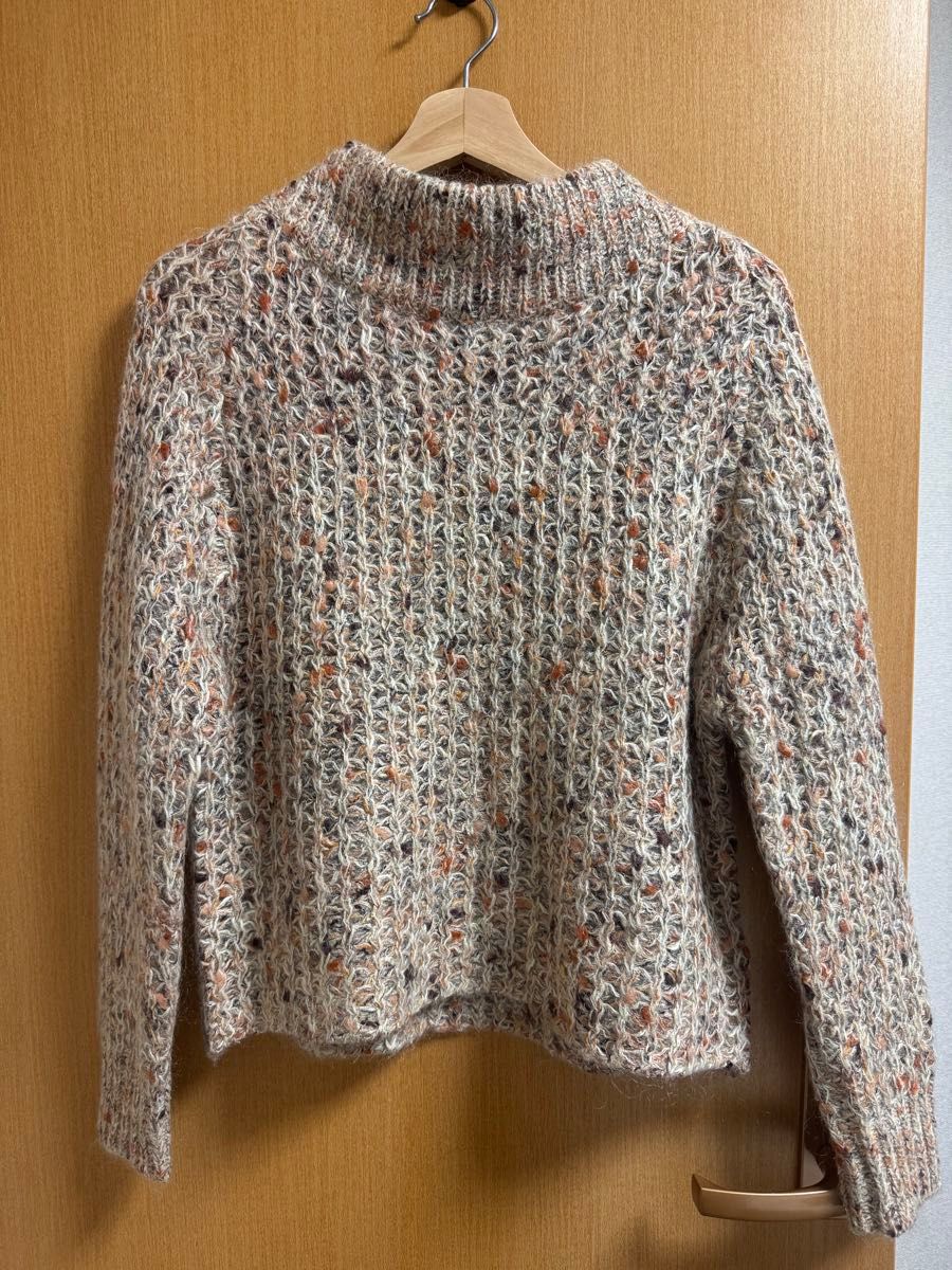 nano universeミックスカラーニット ハイネックセーター 長袖 ベージュ系