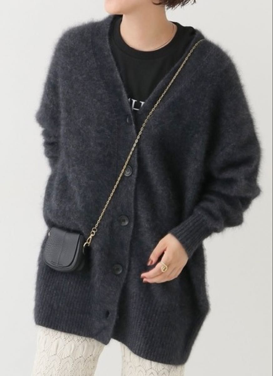 Spick & Span ファーニットカーディガン ダークグレー　ラクーン95% 