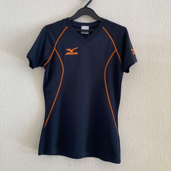 MIZUNO ミズノ 半袖Tシャツ スポーツウェア ネイビー オレンジ ダメージあり レディース Mサイズ