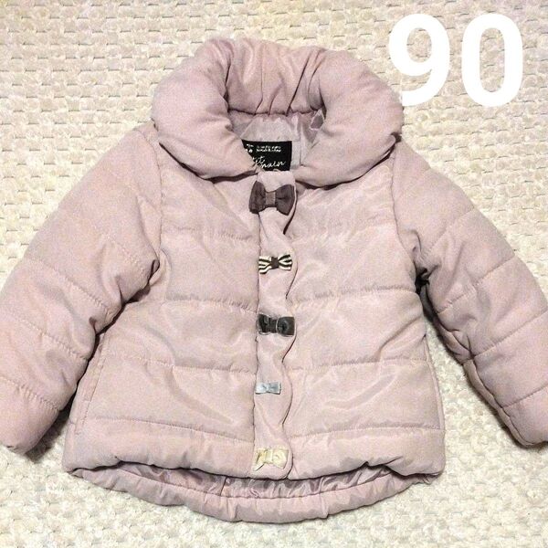 petit main プティマイン リボン 中綿ジャケット ピンク 90cm