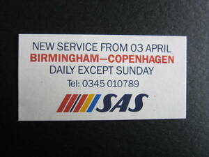 SAS■スカンジナビア航空■バーミンガム■BIRMINGHAM-COPENHAGEN■2代目旧ロゴ■ラベル