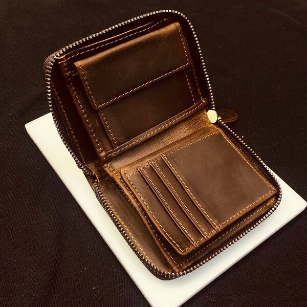 【浅草革具】ミドルウォレット コインケース イタリアンレザー ヌメ革 本革 牛革 新品 コンパクト財布 スマート財布