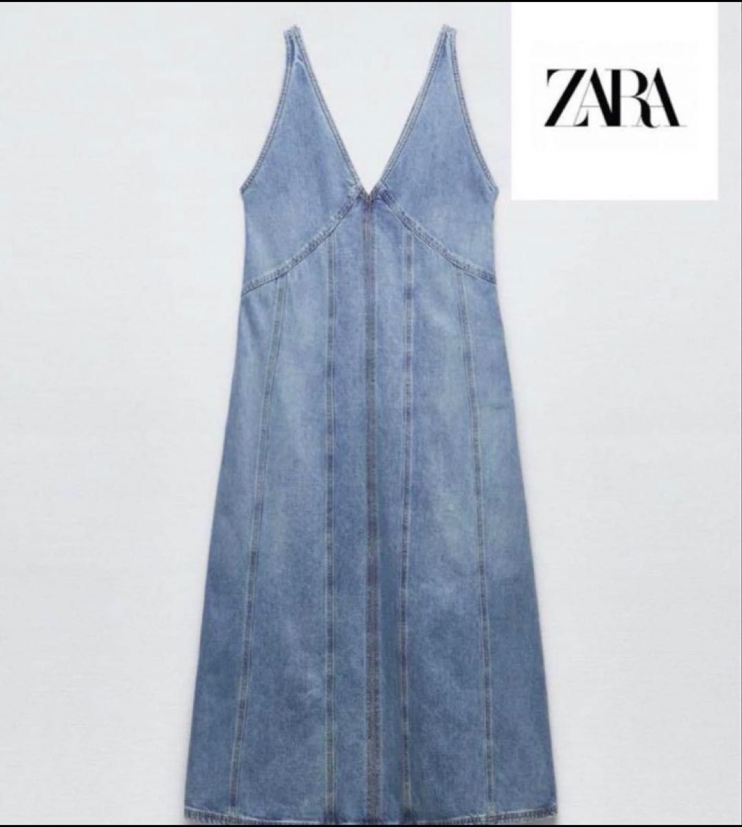完売品　ZARA デニム　ロングワンピース　xs ノースリーブ　重ね着　ニット　通年　マキシ丈