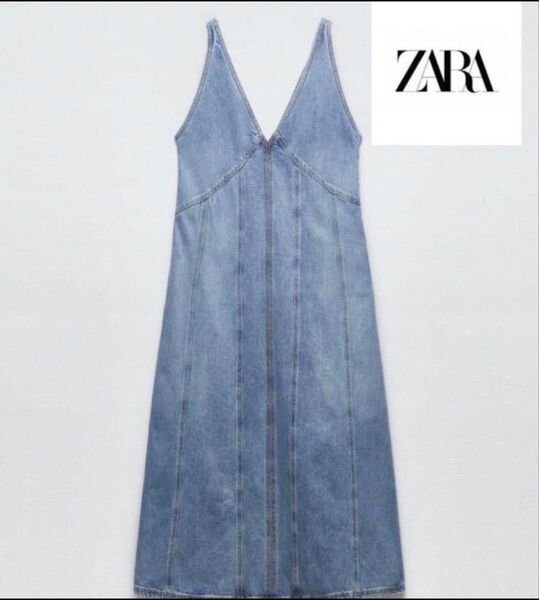 完売品 ZARA デニム ロングワンピース xs ノースリーブ 重ね着 ニット 通年 マキシ丈