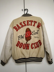 古着 BASSETT WALKER バセットウォーカー スタジャン 袖は牛革 犬 ワッペン 刺繍 20年以上前 日本製 M 