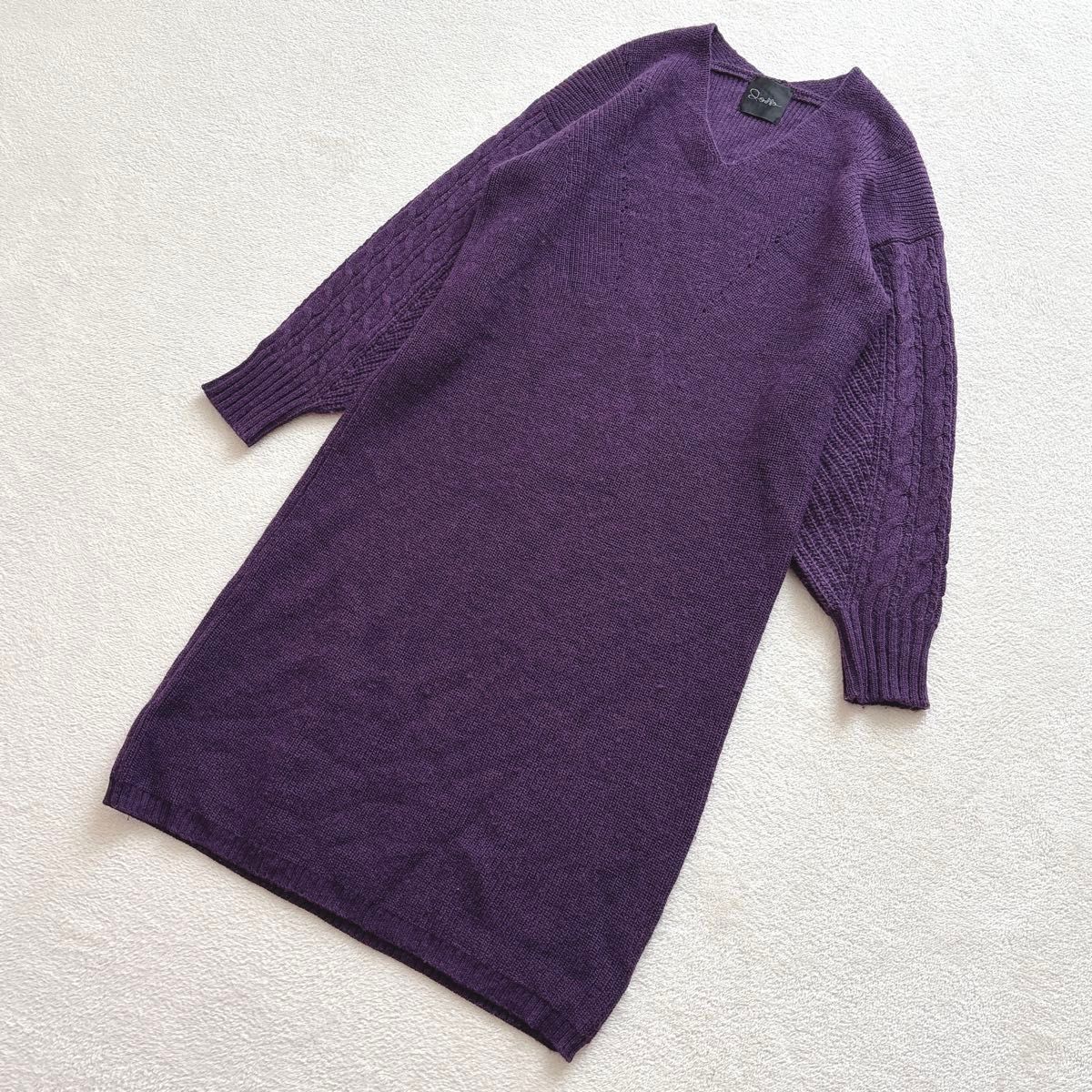 アーバンリサーチロッソ　片畦Vネックニットワンピース　アルパカ混　38 ぽわん袖