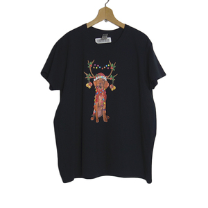 レディース Tシャツ 新品 デッドストック プリントTシャツ 大きいサイズ XL トナカイ風の犬 クリスマス GILDAN 黒 可愛い #2218