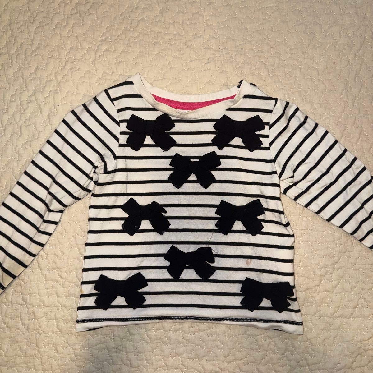  ケイトスペード ボーダー リボン 長袖Tシャツ カットソー 白黒 キッズ ベビー