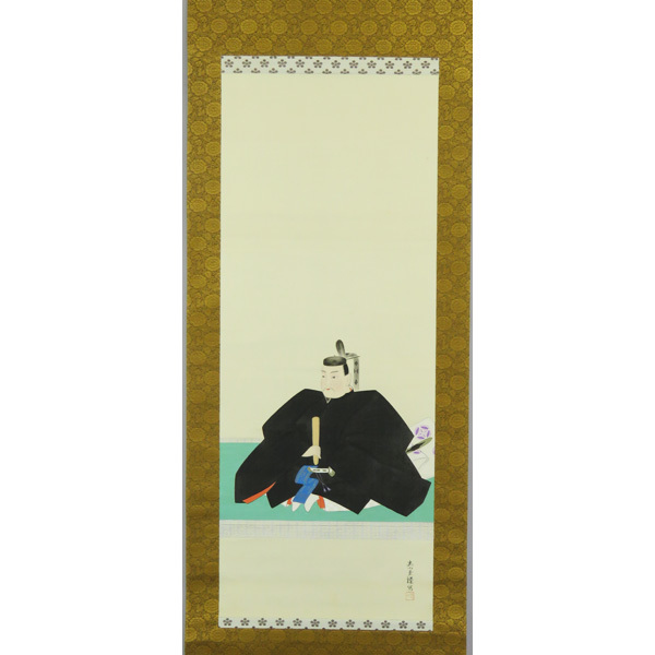 B-725 [Authentic] God of Academics, Hand-painted, Silk with Light Colors, Sugawara no Michizane, Tenjinzu, Hanging Scroll/Portrait, Statue of God, Genre Painting, Buddhist Art, Painting, Japanese painting, person, Bodhisattva