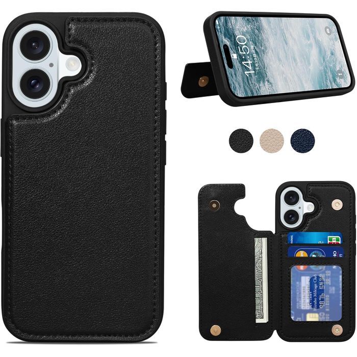 【T21】iPhone17対応背面手帳型レザーケース(黒)