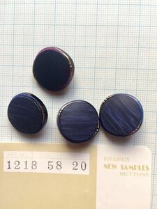 new samples　1218 55　20㎜　貝のような光沢　青　縁金　他に出品中の手芸品と同梱可　ボタン　昭和　ビンテージ