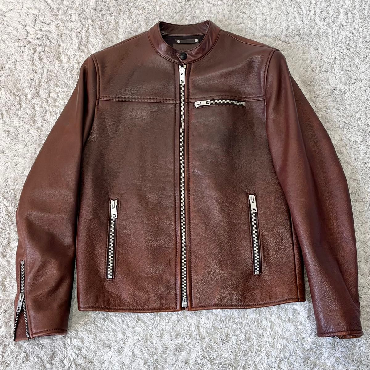 COACH コーチ 本革 シングルライダース レザージャケット ブラウン XS 牛革 ライダースジャケット シングル