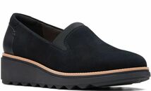 送料無料 Clarks 23cm フラット ウエッジ ローファー バレエ レザー ブラック ファーマル パンプス オフィス スニーカー ブーツ RR37_画像1