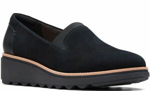 送料無料 Clarks 24.5cm フラット ウエッジ ローファー バレエ レザー ブラック ファーマル パンプス オフィス スニーカー ブーツ RR37