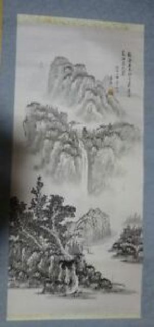 Rare peinture de paysage antique, paysage, signature, Yuan Yue, soie, peinte à la main, parchemin suspendu, peinture, peinture chinoise, art antique, Ouvrages d'art, livre, parchemin suspendu