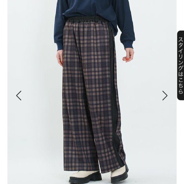 美品 as know as olaca チェックでイエーPT ワイドパンツ サイズ5 黒 19〜21号