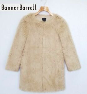 ★Banner Barrett*サイズ36*ファーコート*ノーカラー*襟無し*バナーバレット*レディース*ベージュ　＃3146