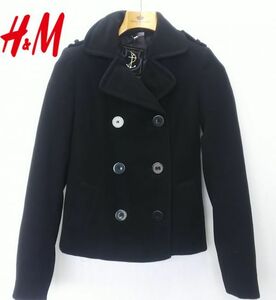 ★ROMANIA製*H&M*サイズ32*Pコート*ハーフコート*ウール混*エイチアンドエム*ブラック*秋冬*アウター*　＃3159