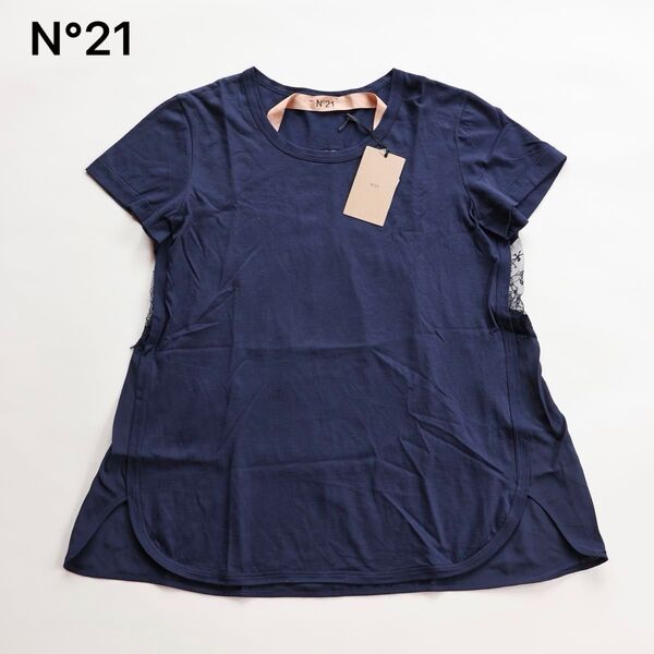 【未使用】N°21 ヌメ・ロヴェントゥーノ 半袖Tシャツ レース ネイビー イタリア製 made in italy