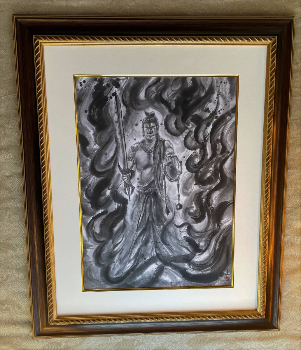 ☆Modern ink painter, artist Hakudou ☆ Flame Acala (hand-painted work) / ART Hakudou Buddha Myoo painting modern art free shipping♪, Artwork, Painting, Ink painting