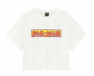 即決 新品 XL 白 GU クロップドT(半袖)PAC-MAN Y+E ジーユー　パックマン　Tシャツ　ゆったりシルエット　綿　コットン レディース
