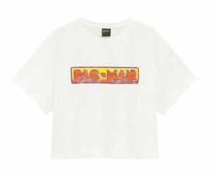 新品 XXL 白 GU クロップドT(半袖)PAC-MAN Y+E ジーユー　パックマン　Tシャツ　ゆったりシルエット　綿　コットン レディース