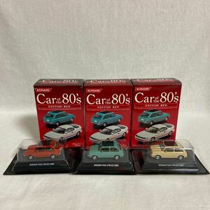  all 3 kind set KONAMI Car of the 80's 1/64 Nissan PAO PK10 1989 year Konami Nissan Pao pie k car Showa Retro minicar model car 