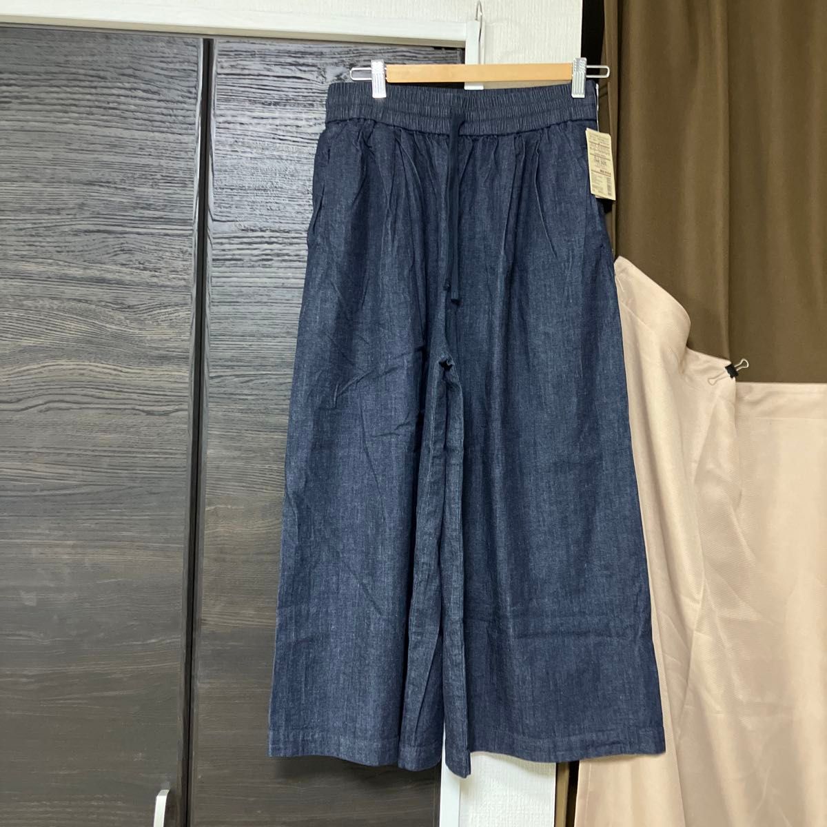 新品未使用タグ付muji無印良品イージー ストレッチ　デニム ワイドパンツ ガウチョパンツ ネイビーFサイズゆったり定価4990円