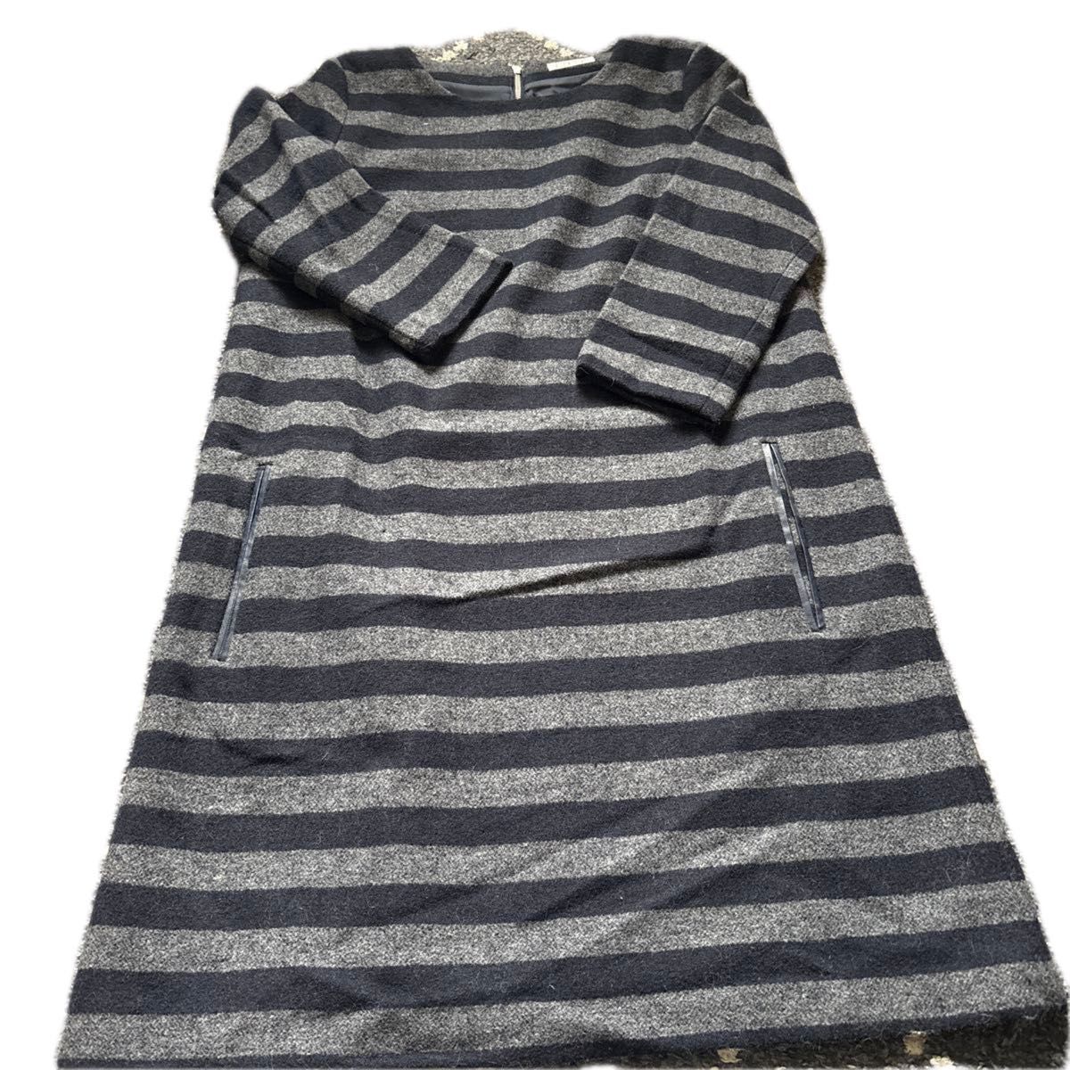 ボーダー柄 長袖チュニックワンピース グレー Mサイズ