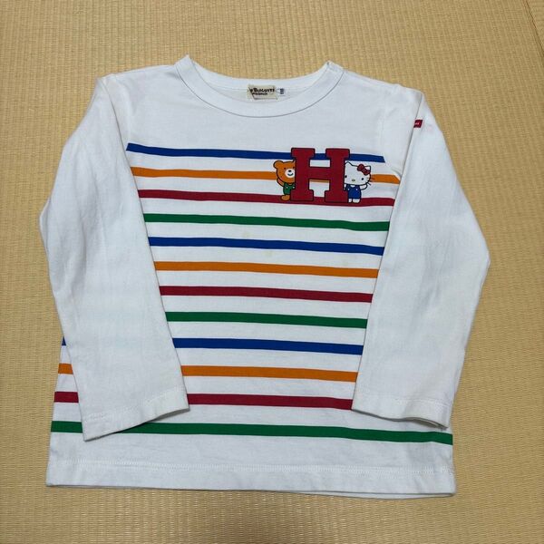 ミキハウス ホットビスケッツ 長袖Tシャツ 110 マルチボーダー Hロゴ