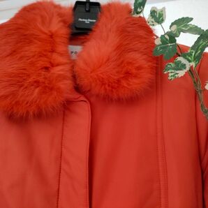 最終■ラビットファー付き・中綿コート・7号・S・未使用 細身9号の方にも!レンガオレンジ系☆