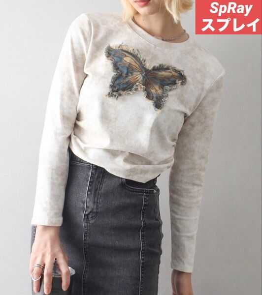 spray ショート丈 クロップド 長袖ロンT 長袖 カットソー