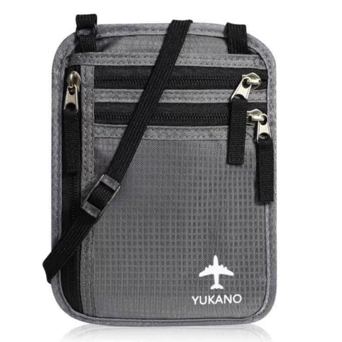 YUKANO パスポートケース セキュリティポーチ ショルダーバッグ 海外旅行 防犯 軽量 薄型 グレー ③