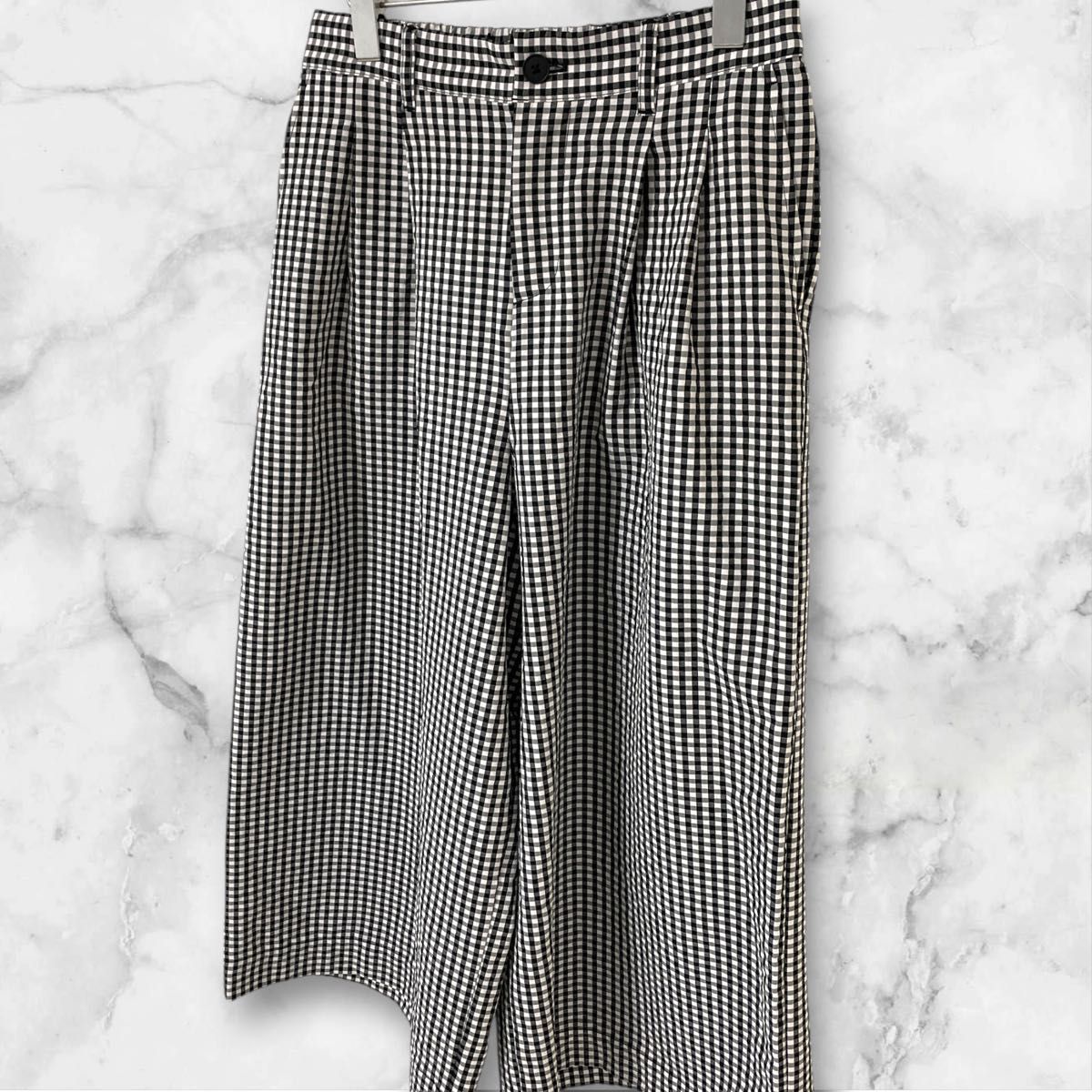 良品計画　カジュアルパンツ　ワイドパンツ　パンツ　ボトムス　ズボン　レディース　L　ブラック　黒　ギンガム柄　チェック柄　ゴム