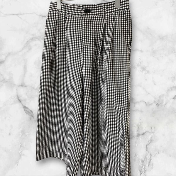 良品計画 カジュアルパンツ ワイドパンツ パンツ ボトムス ズボン レディース L ブラック 黒 ギンガム柄 チェック柄 ゴム