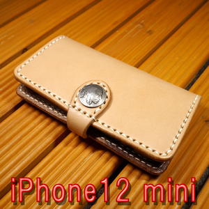 iPhone 12 mini iPhone 12 Mini notebook type case complete custom-made build-to-order manufacturing total hand .. Tochigi saddle leather original leather harness worker atelier 