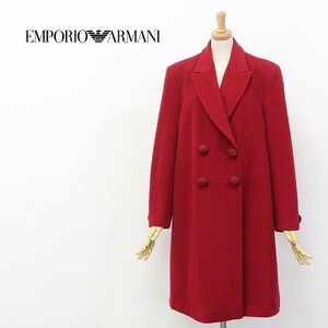 ◆EMPORIO ARMANI/エンポリオ アルマーニ デザイン釦 モヘヤ混 ウール チェスター コート レッド 38