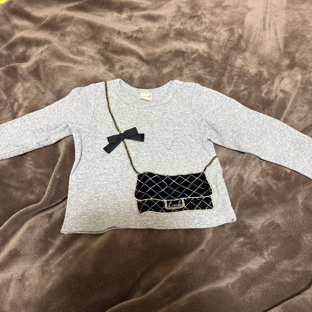 petit main 長袖Tシャツ ロンT グレー リボン バッグモチーフ キッズ ベビー　80〜90cm