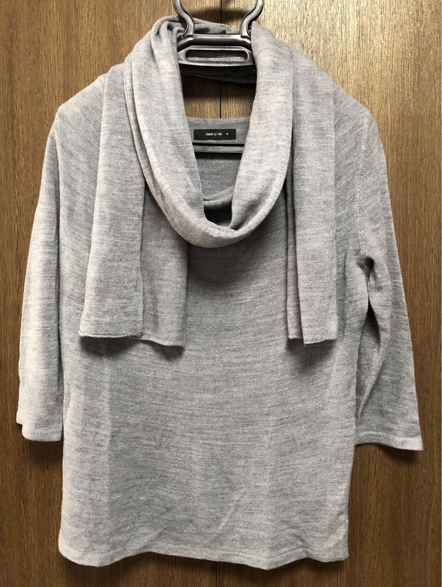 COMME CA ISM オフタートルネックニット グレー M 七分袖 薄手 無地 セーター コムサイズム